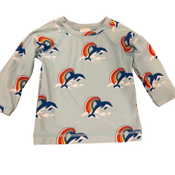 Hanna Andersson SwimSuit Top Rash Guard 85 2T Toddler Dolphin Rainbow - Picture 1 of 6